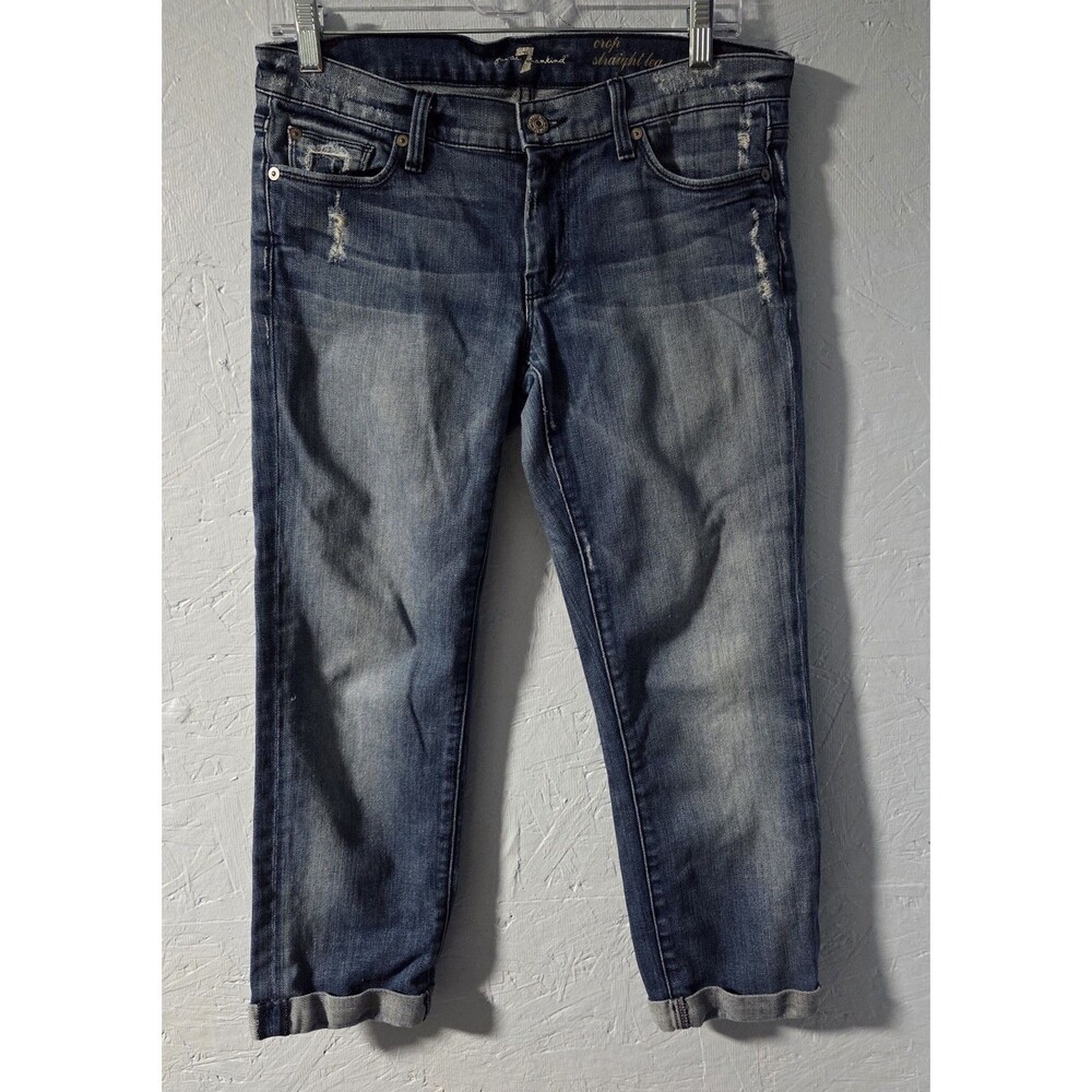 7 For All Mankind Crop Straight Leg Low-Rise Jeans - 29